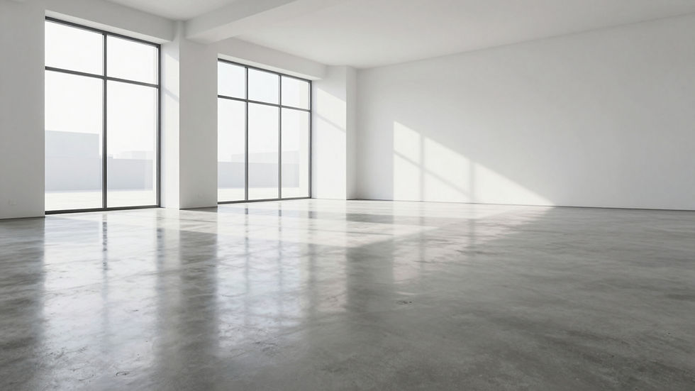 Modern interior with polished concrete floor and reflective finish by Surflex Systems.