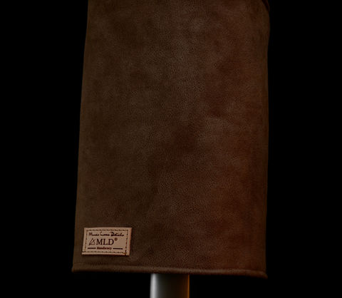 Picture of our handcrafted Loudspeaker Cover with leather touch in antique brown