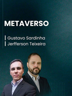 Banner do curso Metaverso, com a imagem dos professores no canto inferior esquerdo, sérios.
