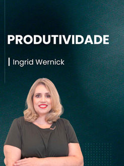 Banner do curso de Produtividade, com a imagem da professora no canto inferior esquerdo, sorrindo.