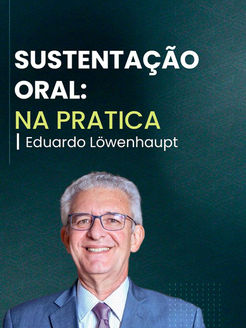 Banner do curso de Sustentação Oral, com a imagem do professor no canto inferior esquerdo, sorrindo.