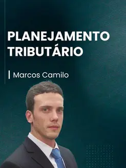 Banner do curso de Planejamento Tributário, com a imagem do professor no canto inferior esquerdo, sério.