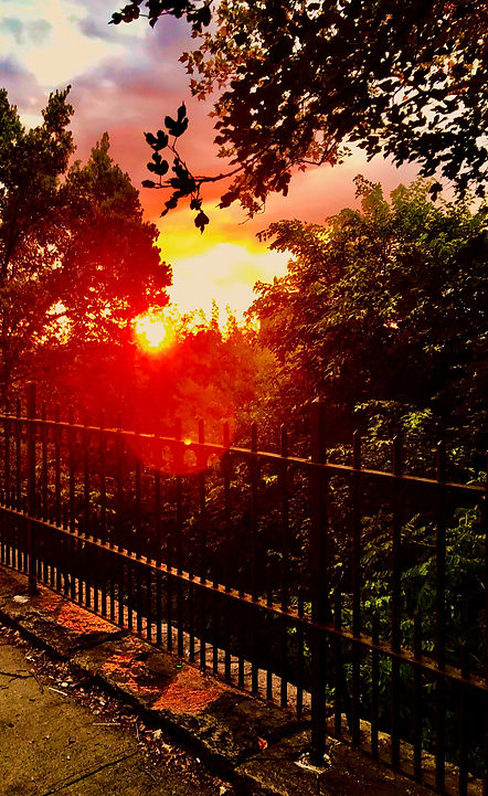 Sunrise in Harlem NY a view from Jackie Robinson Park. Filled with orange and gold colors