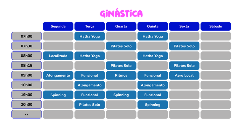 Horários de Ginástica