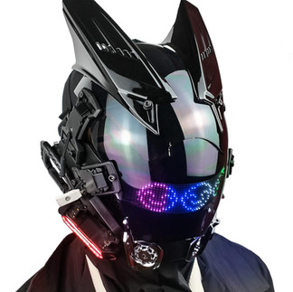a tech helmet with neon exemple