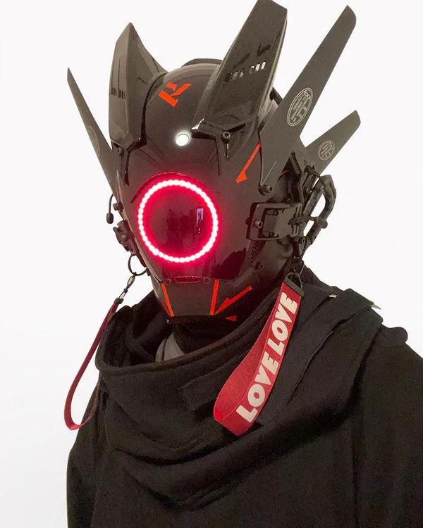 a tech helmet with neon exemple