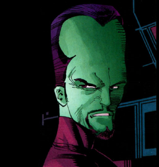 a comics panel of Sam with his long elongated head but a goatee