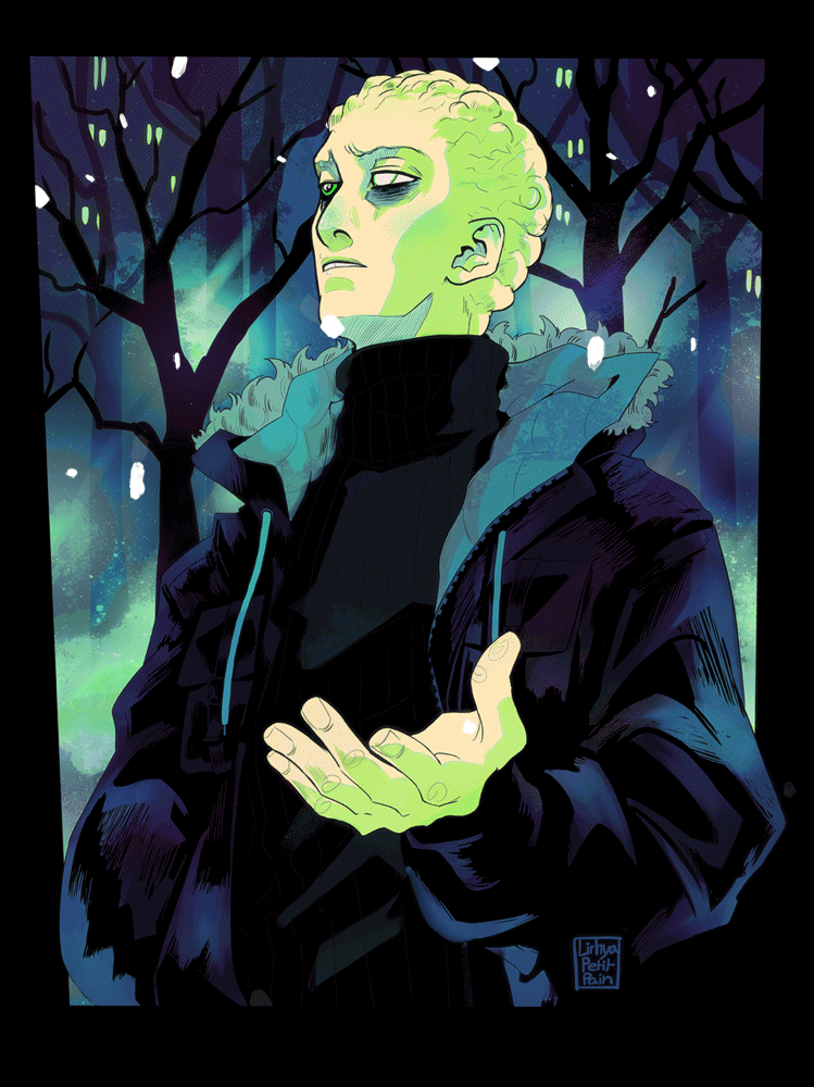 An animated fanart of MCU Samuel Sterns (The Leader) from Captain America Brave New World under the snow (Marvel Studios)