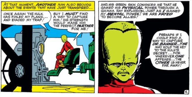 a comics panel of Sam saying about Hulk "his strength would make him the perfect partner for !" then explaining that Hulk is probably born of the same gamma exposure and adding "we are fated to become allies!"