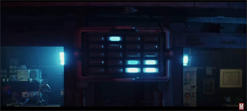 a screenshot of the trailer showing a lab and blue lights