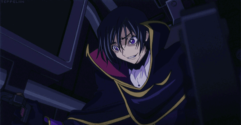 an animated gif of Lelouch losing his shit and laughing