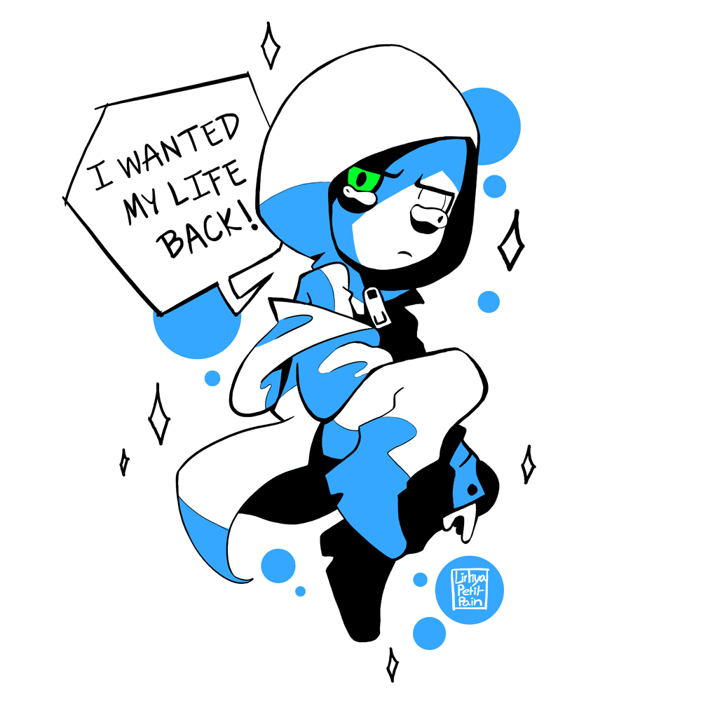 An animated fanart of Samuel Sterns / The Leader from Captain America Brave New World (Marvel Studios) in a chibi artstyle, crying with the text "I wanted my life back !"