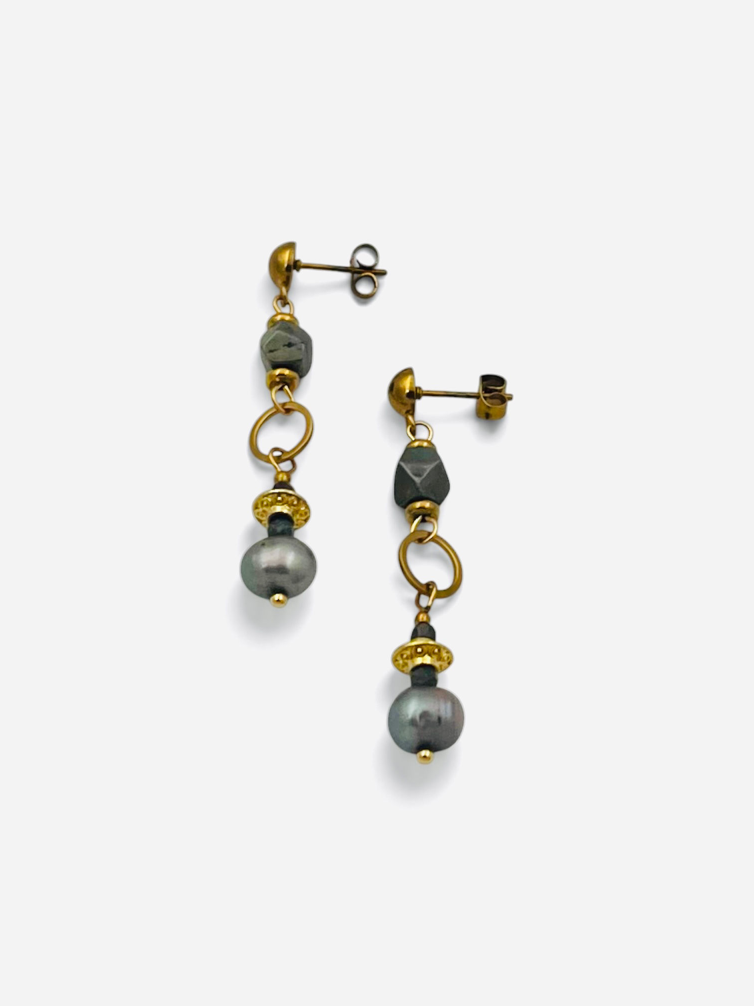 Pyrite pearl studs