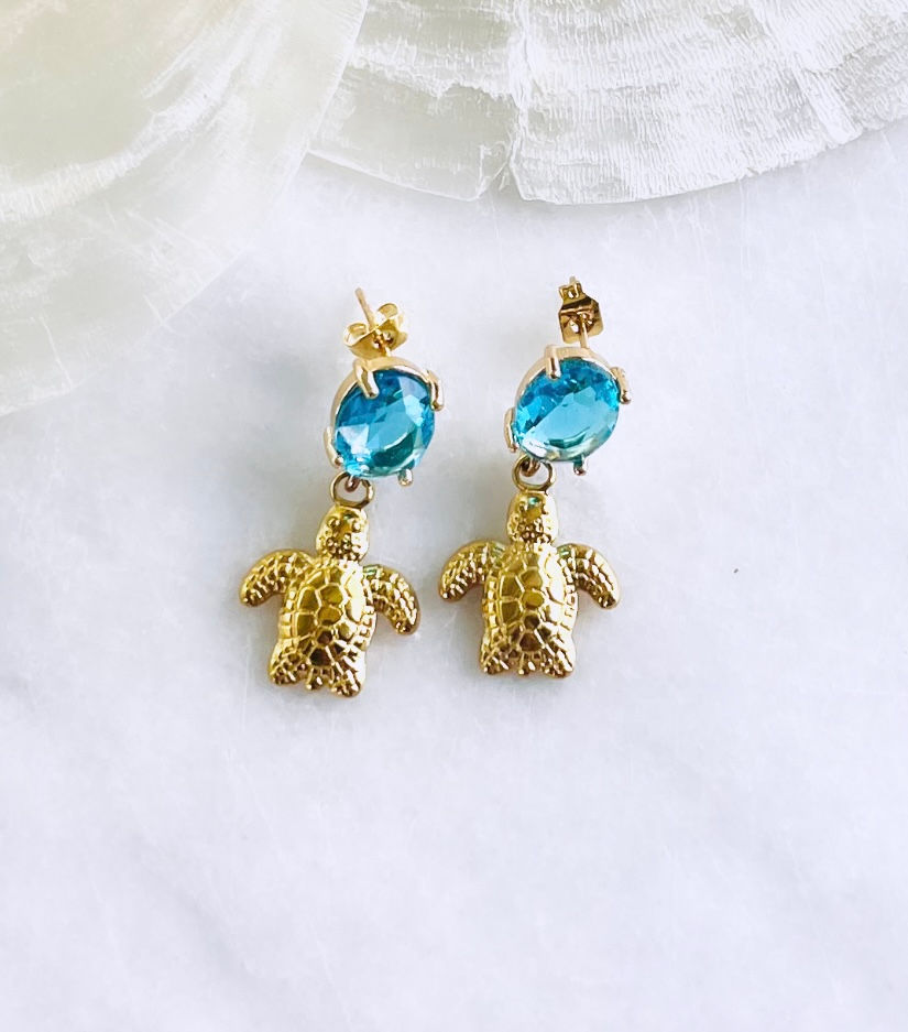 Thumbnail: Blue Turtle Earrings 