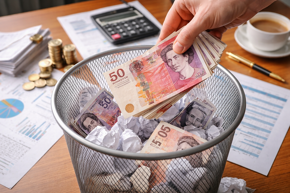 Money being thrown into the bin