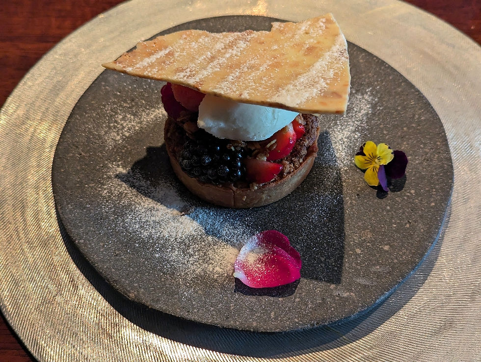Warm Scottish mixed berry tart with a quenelle of yogurt ice cream