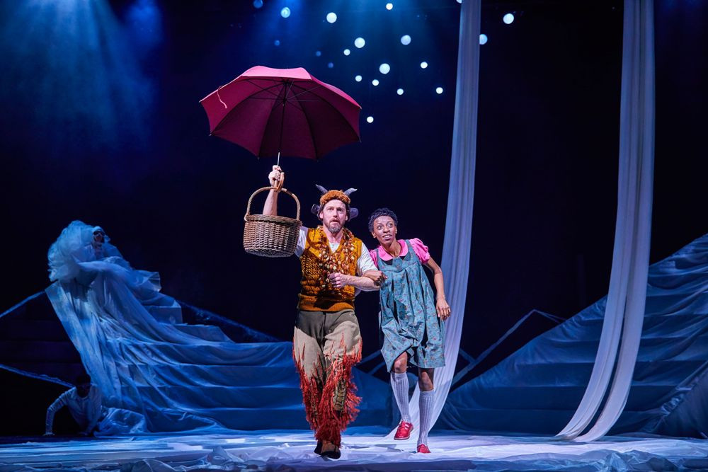 Mr Tummnus (Stuart Neal) and Lucy (Keziah Joseph) Photo credit Brinkhoff/Moegenburg