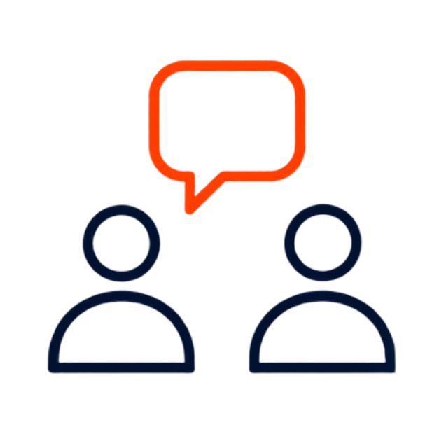 Conversation icon with two simple outlined human figures