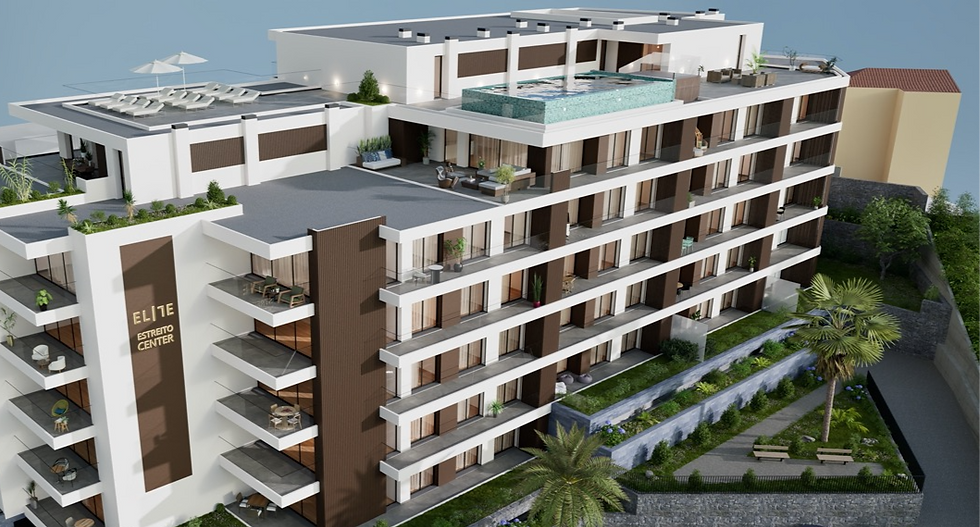 Elite | Estreito Center is a contemporary residential development composed of 45 apartments (T1, T2 and T3) distributed across two buildings.