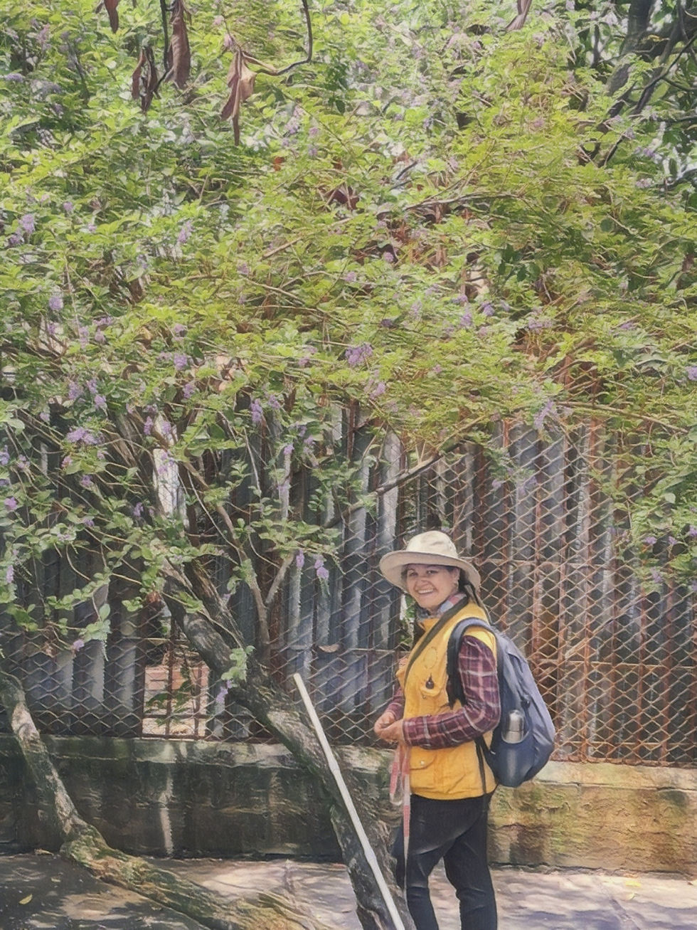 Ingeniera forestal realizando mediciones