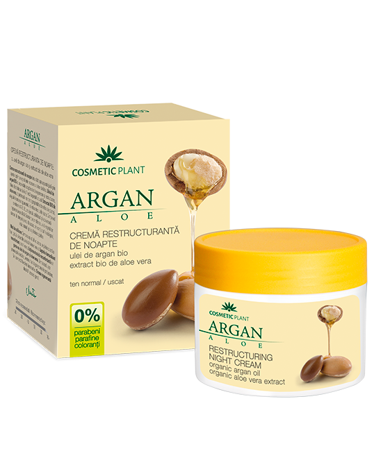 Miniatură: Cremă restructurantă de noapte cu ulei de argan bio si extract bio de aloe vera