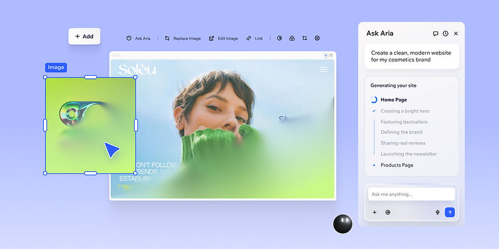 Wix Hamorny generating a page and content for a cosmetics brand with the help of Aria