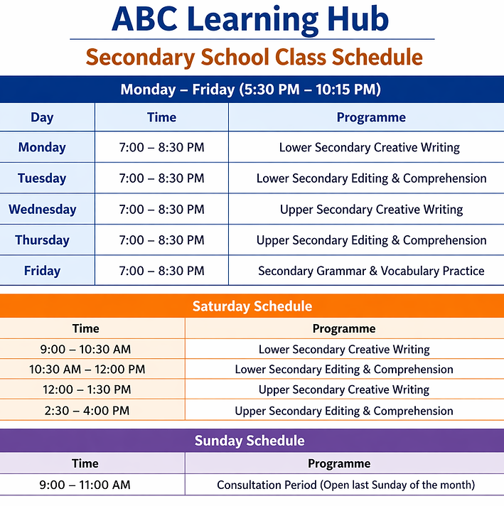 ABC Learning Hub class schedule