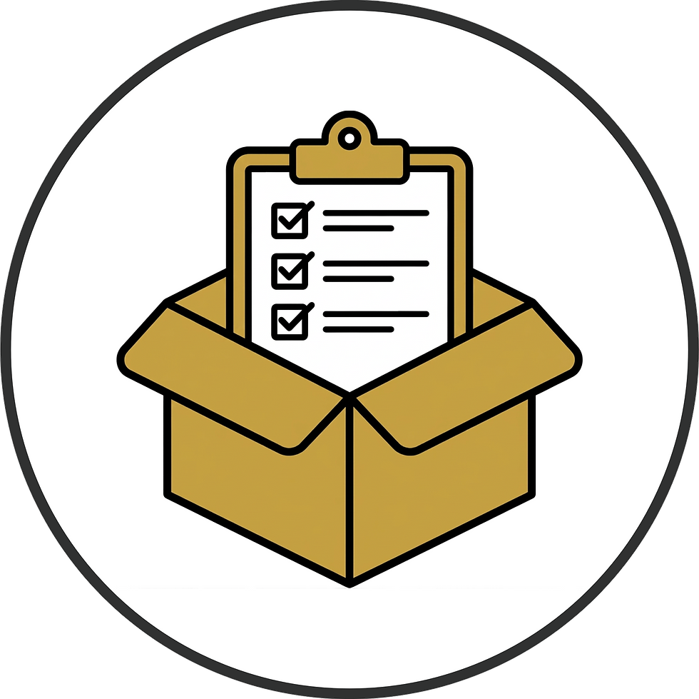 An open box with a clipboard sticking out that has a checklist