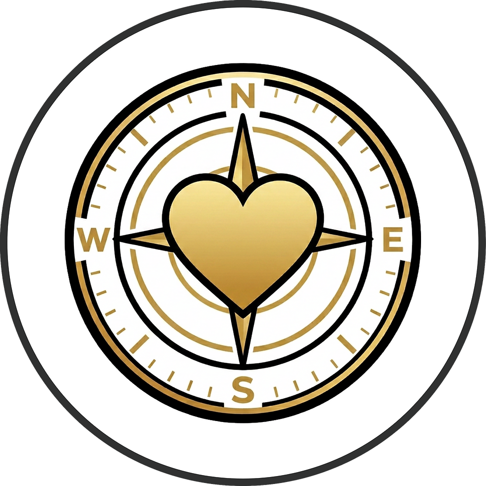 A golden compass with a heart in the middle showing that Trust Point guides you with empathy and kindness.