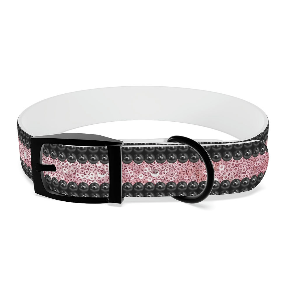 Thumbnail: Pink Sequins & Silver Pearl Trim - Dog Collar