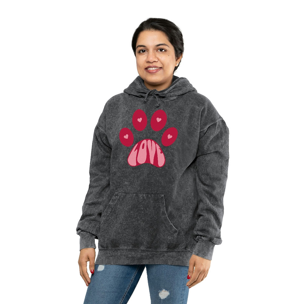 Thumbnail: Love Paw Print - Unisex Mineral Wash Hoodie