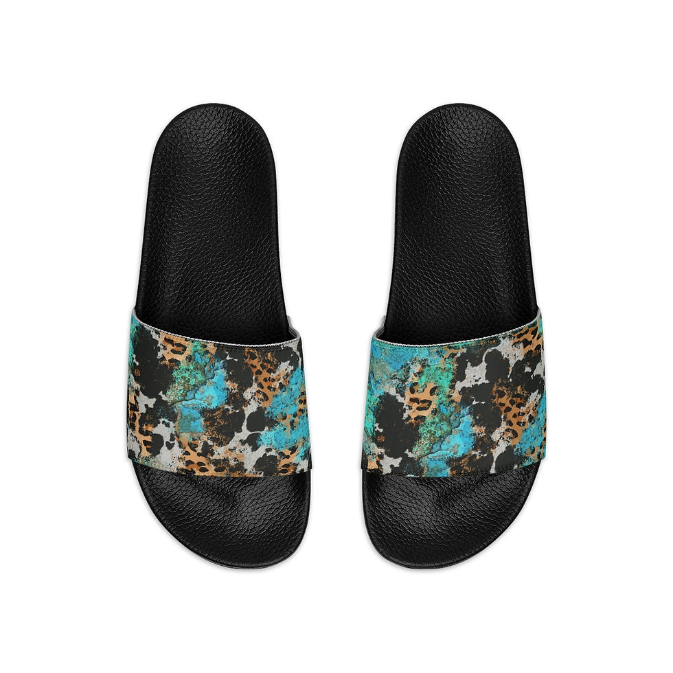 Thumbnail: Turquoise Cowhide & Leopard - Men's Slide Sandals