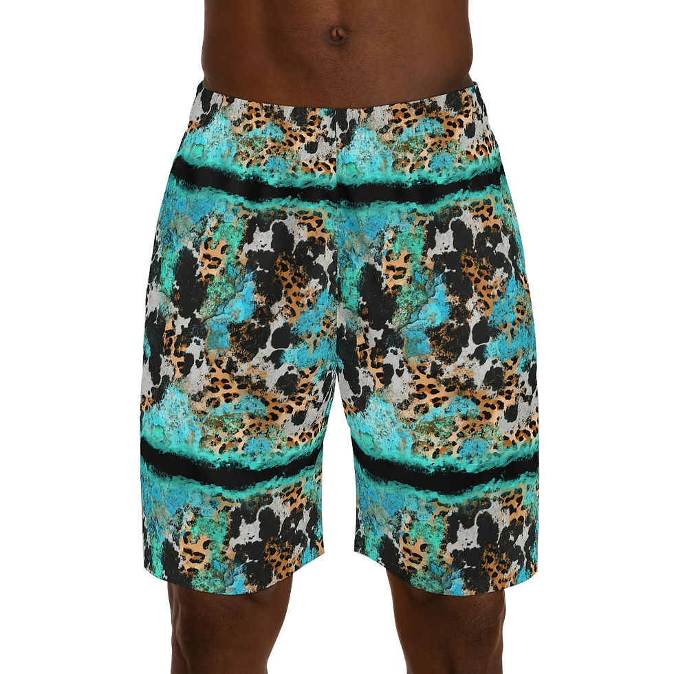 Thumbnail: Turquoise Cowhide & Leopard - Men's Jogger Shorts