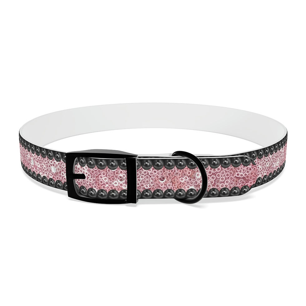 Thumbnail: Pink Sequins & Silver Pearl Trim - Dog Collar