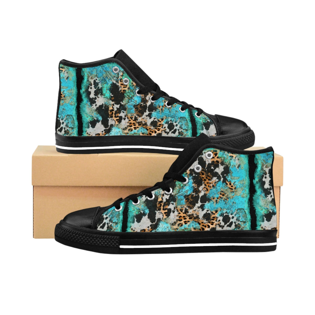 Turquoise Cowhide & Leopard - Men's Classic Sneakers