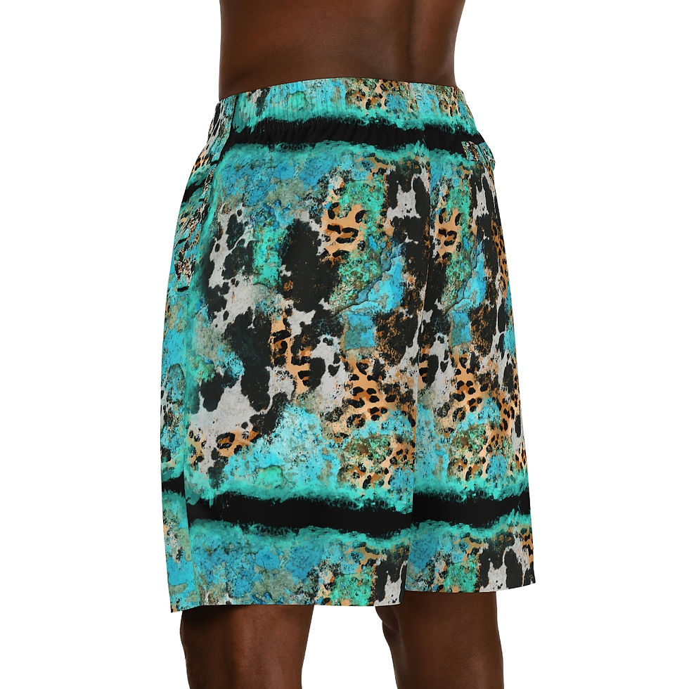 Thumbnail: Turquoise Cowhide & Leopard - Men's Jogger Shorts
