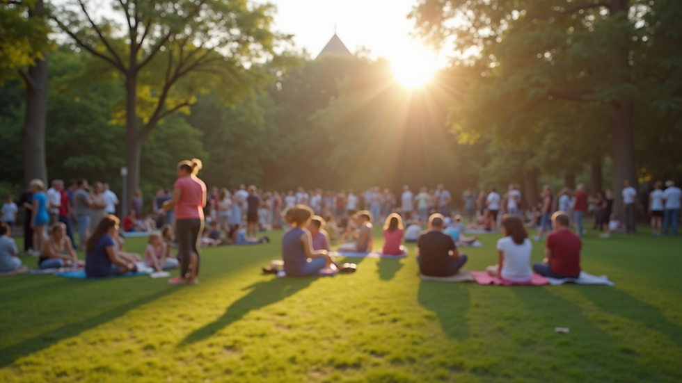Wide angle view of a community gathering in a park