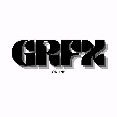 Thick bold font of the logo GRFX with the word "online" written in a thinner font underneath in a small font size
