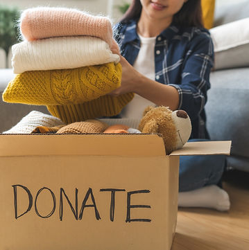 Recycling, Donation for poor, asian young woman, girl sitting pack object at home, putting