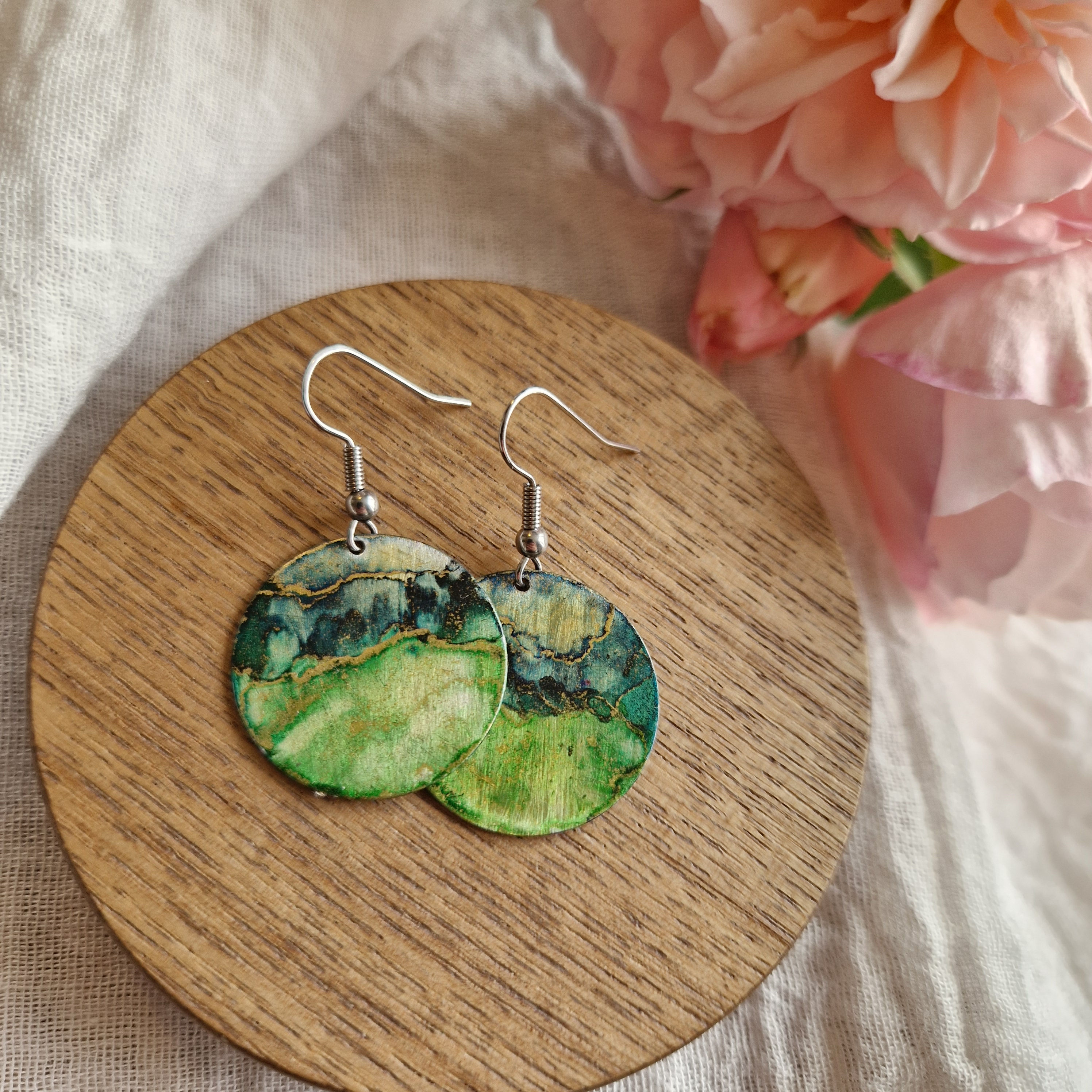 Alcohol Ink Earrings - green & blue