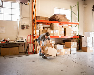 Worker Lifting Cardboard Box