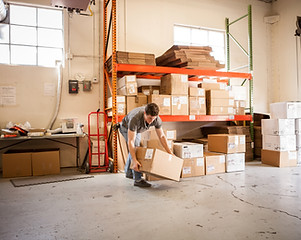 Worker Lifting Cardboard Box