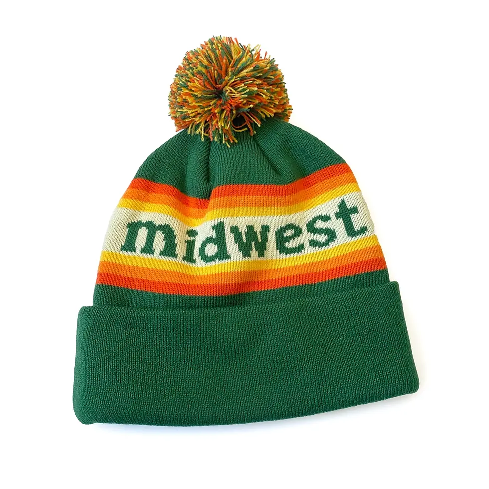 Midwest Retro Beanie with Pom Pom Green Orange Yellow Winter Hat