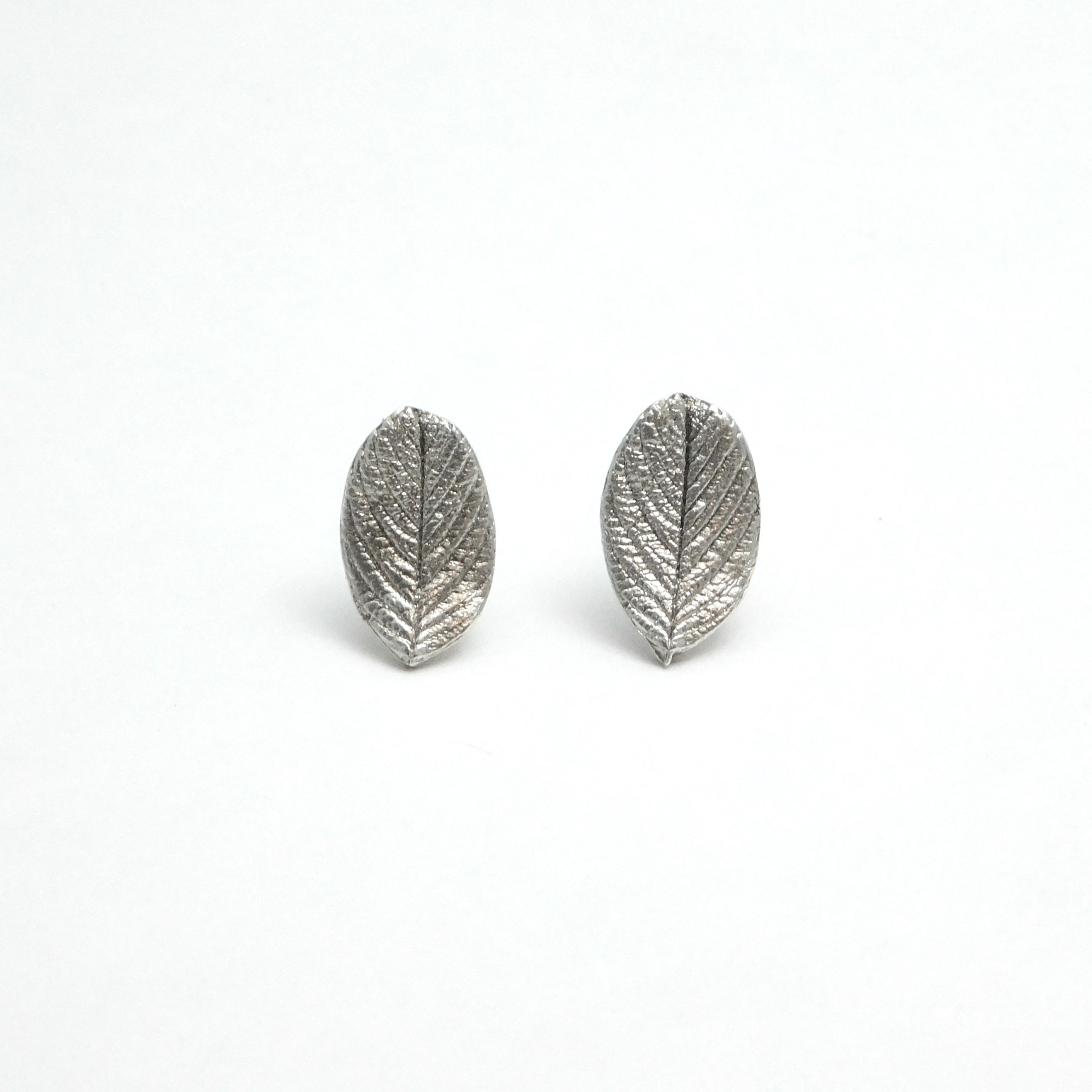 Post Earrings Tiny Silver Leaves Handmade