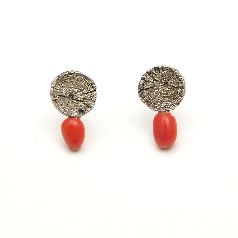 Thumbnail: Silver and Coral Wood Texture Earrings