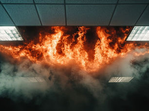Flames on ceiling of office building