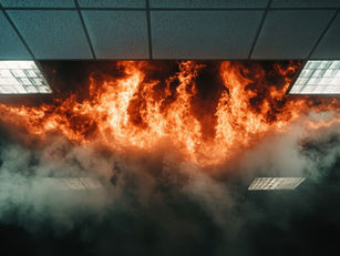 Flames on ceiling of office building