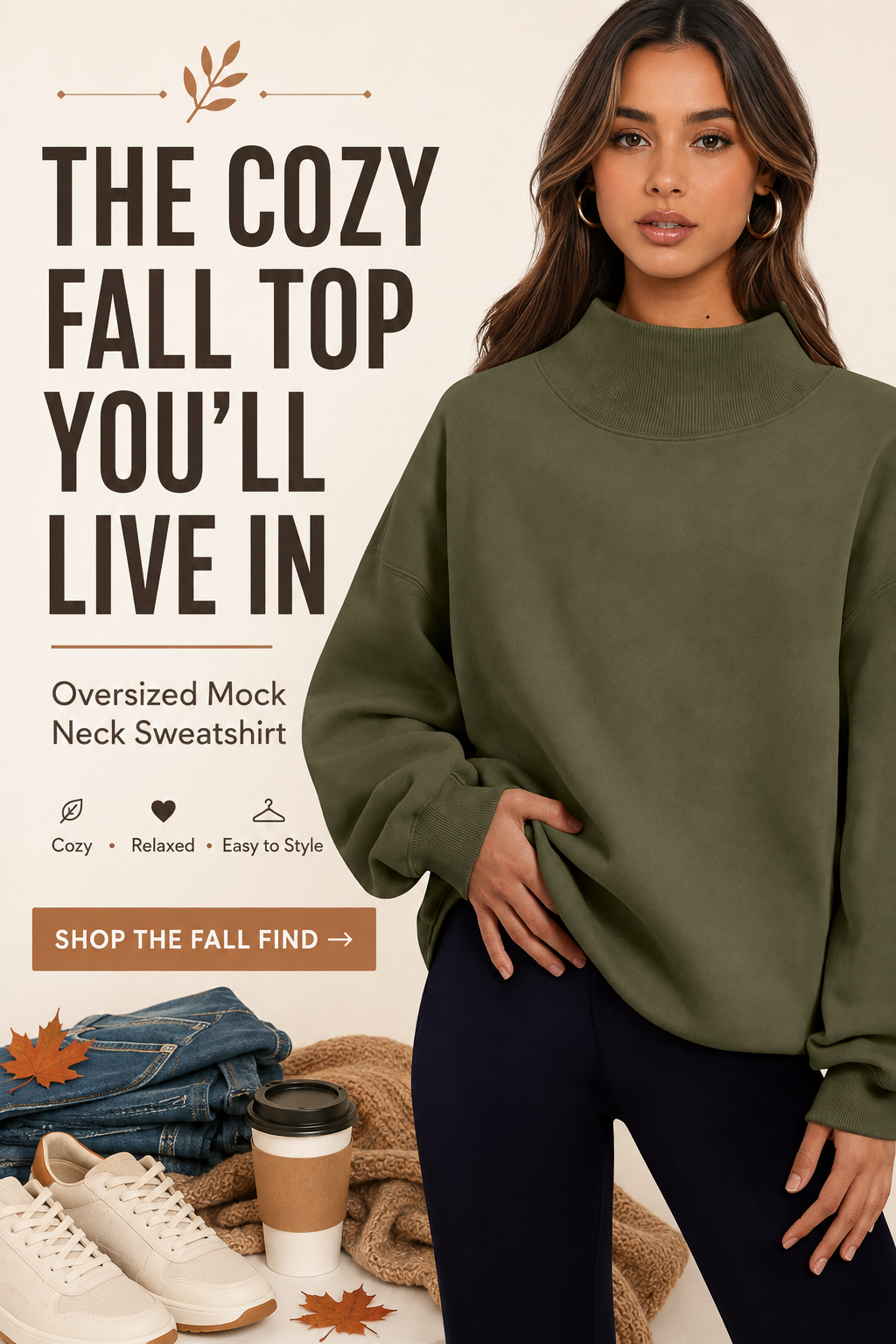 Oversized mock-neck sweatshirt for a cozy fall leggings outfit