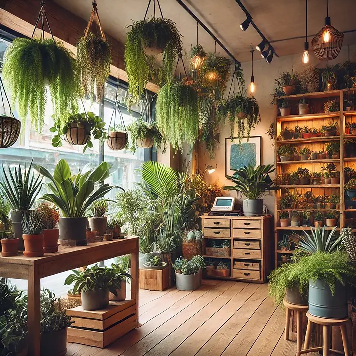 DALL·E 2025-03-10 17.40.19 - A cozy indoor plant shop filled with lush greenery, including
