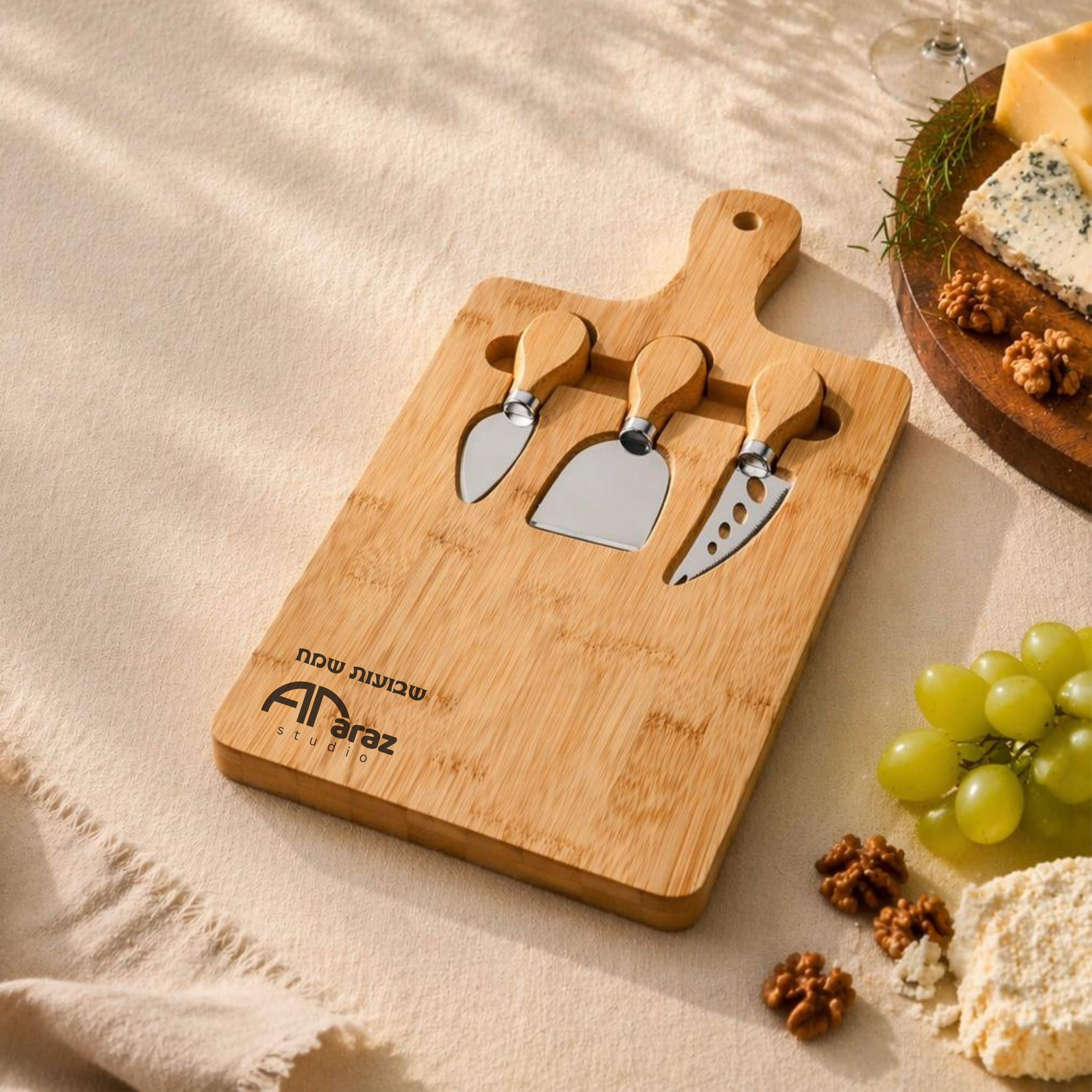 מגש גבינות במבוק עם חריטת לייזר